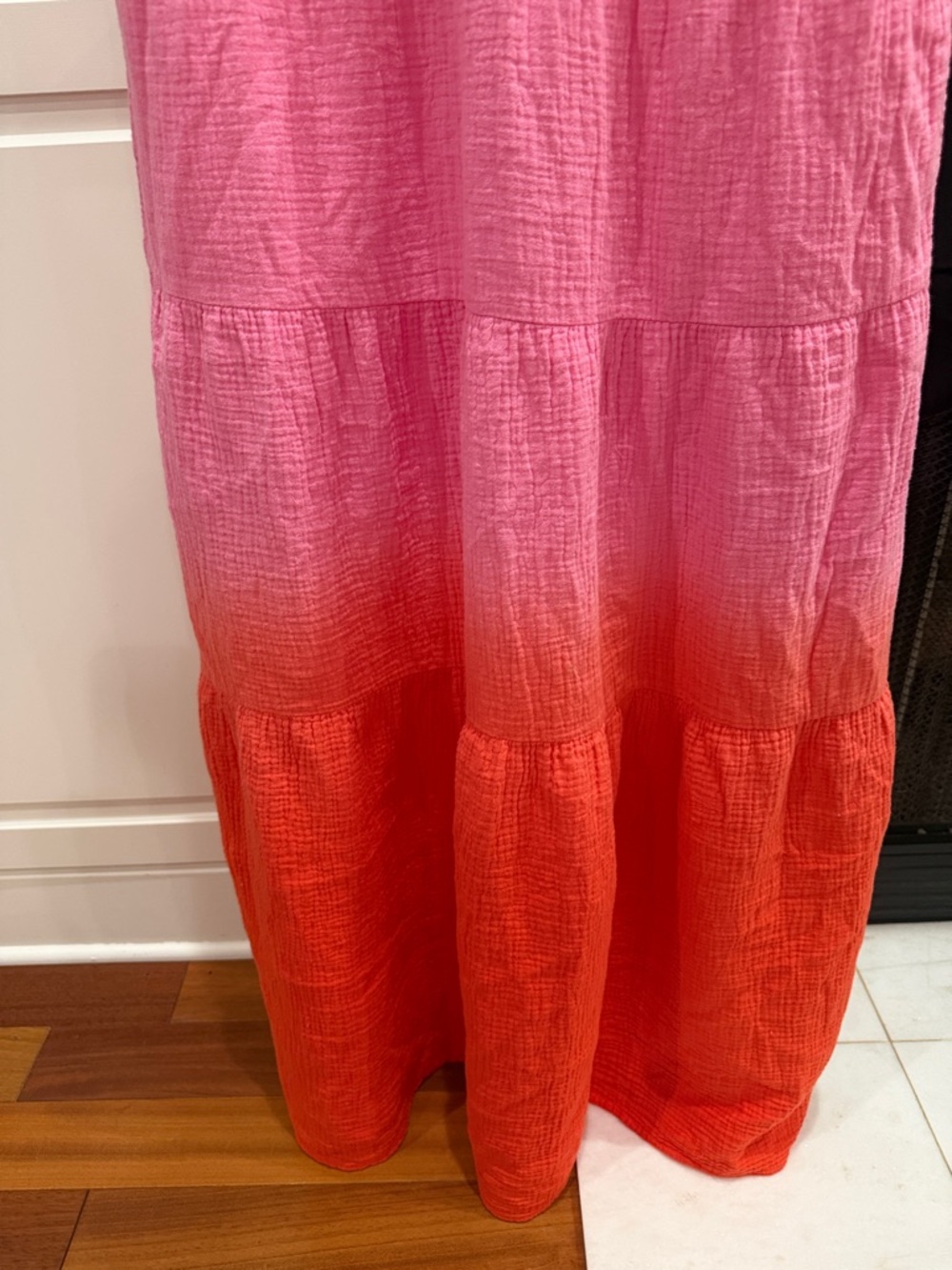 Marine Layer Coastal Grandmother Pink Orange Ombre Cotton Gauze Tiered Maxi XS - Picture 5 of 13